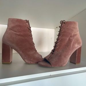 Joie - dusty rose lace up peep toe bootie
